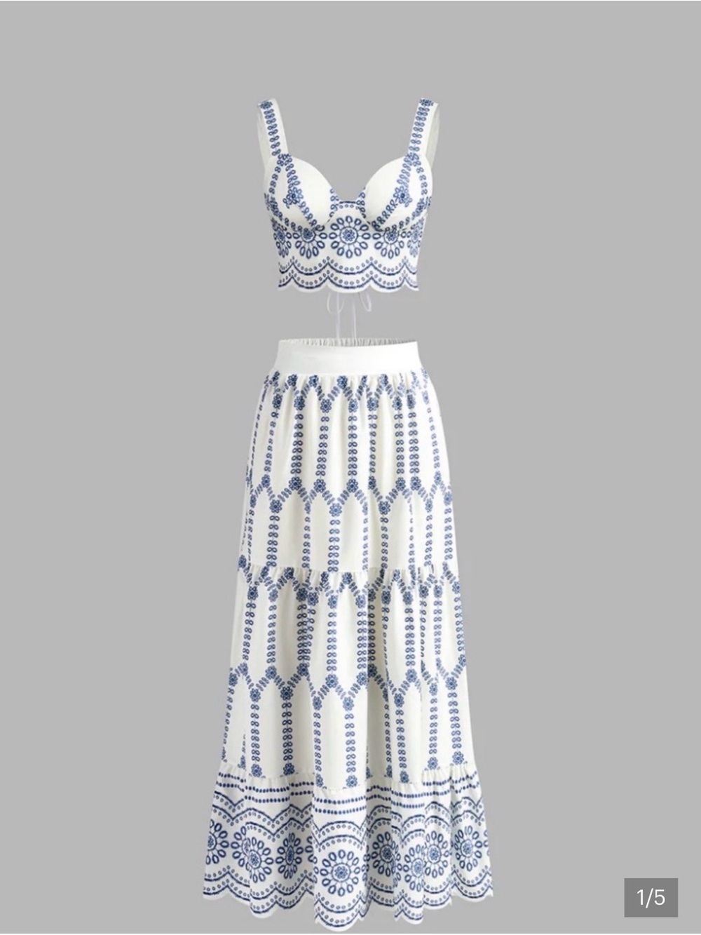 Commense Set : White Bustier Crop Top & Matching Skirt